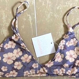 NWT MAI UNDERWEAR Bikini Top in Navy Hibiscus
